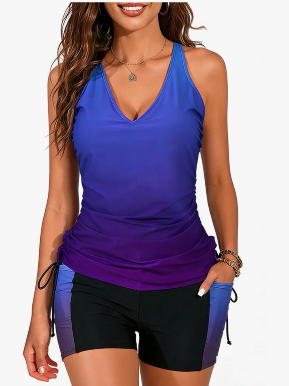 Women’s Blue-to-Purple Gradient V-Neck Tank Top